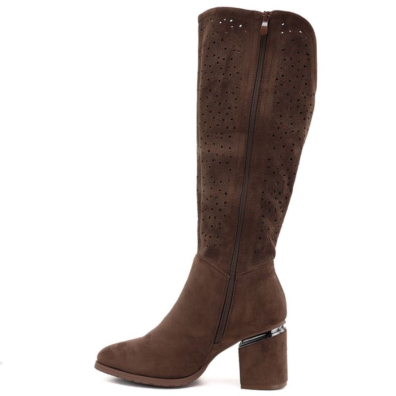 Women's openwork brown high-heeled boots S.Barski HY62-8122