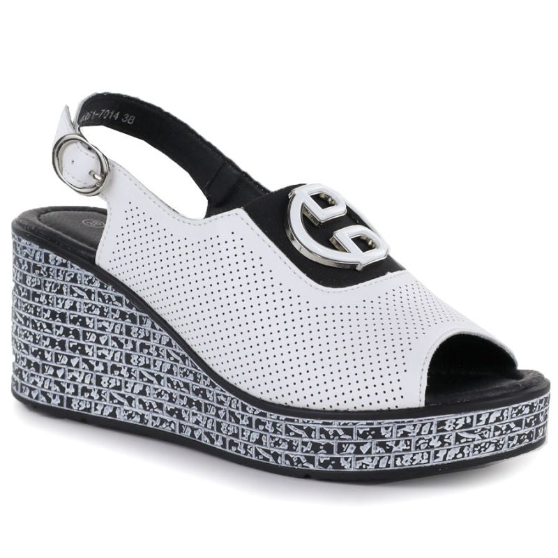 Women's leather wedge sandals with openwork white S.Barski 7014 S.Barski