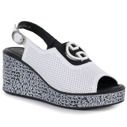 Women's leather wedge sandals with openwork white S.Barski 7014 S.Barski