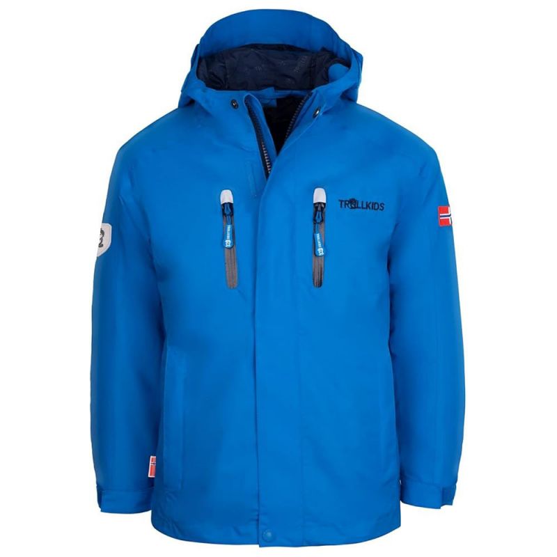 TrollKids Kids Sognefjord Jacket Pro azure blue/navy breathable raincoat (431-160) In preparation Your Sports Performance