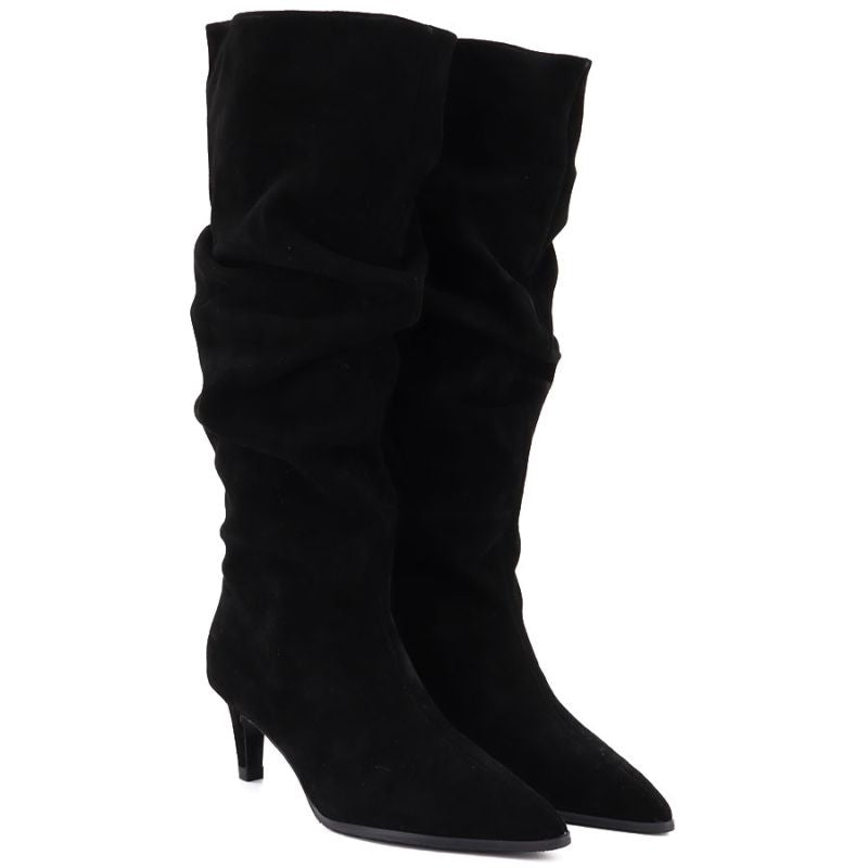 Women's leather boots, ruffled, black, Vinceza ZHI27-89167