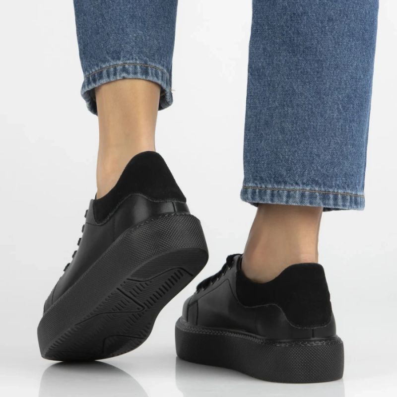 Women's leather platform sneakers, black, Filippo DP6119