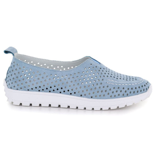 Women's leather openwork shoes, blue Vinceza 93220 Vinceza