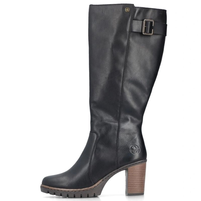 Black women's leather heeled boots Rieker Y2581-00