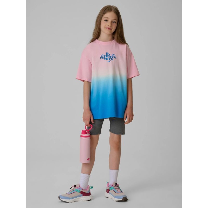 Girls' loose T-shirt with print 4F 4FJRSS26TTSHF4186-91A