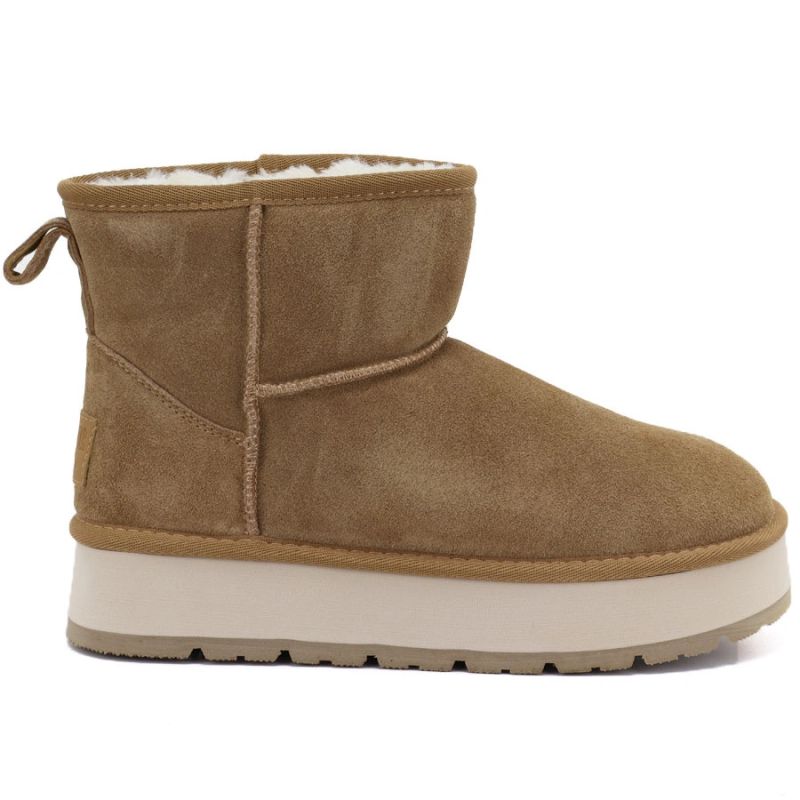 Women's leather ankle boots with platform, beige Big Star UU274692