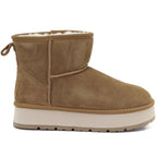 Women's leather ankle boots with platform, beige Big Star UU274692