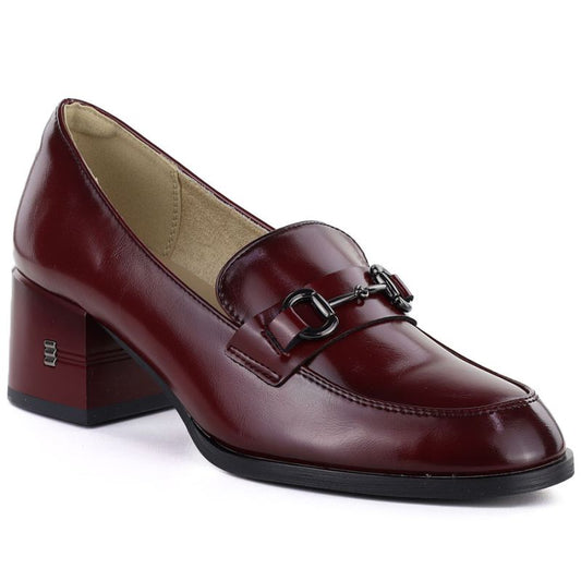 Women's leather brogues with high heels, burgundy, Vinceza 18116 Vinceza