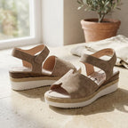 Women's leather wedge sandals beige Jezzi 26SD18-32 Jezzi