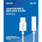 SAVIO ADAPTER USB-C - MINI JACK 3.5 MM (F) AK-51 Kable i adaptery/Adaptery, przejściówki Your Sports Performance