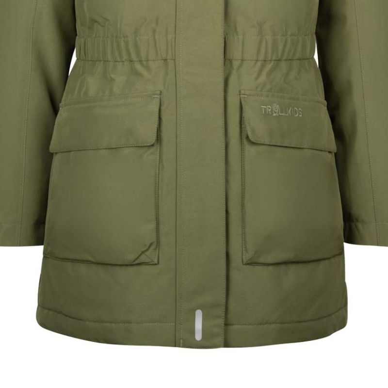 Trollkids Girls Alesund Coat Children's Winter Hooded Jacket Waterproof Down Green (301-323) In preparation Your Sports Performance