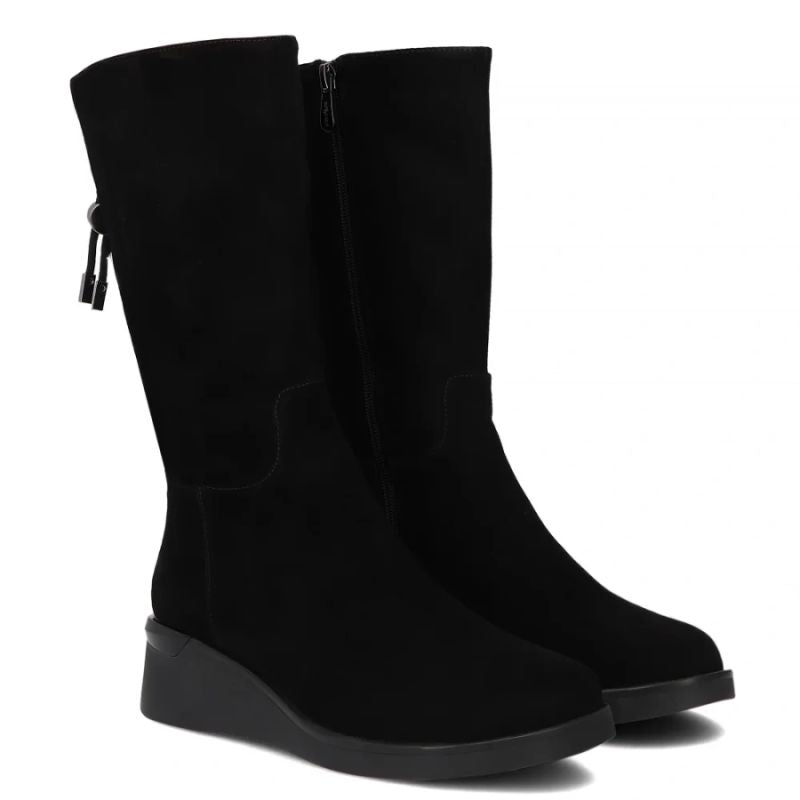 Women's leather high wedge ankle boots, black Filippo DBT7210