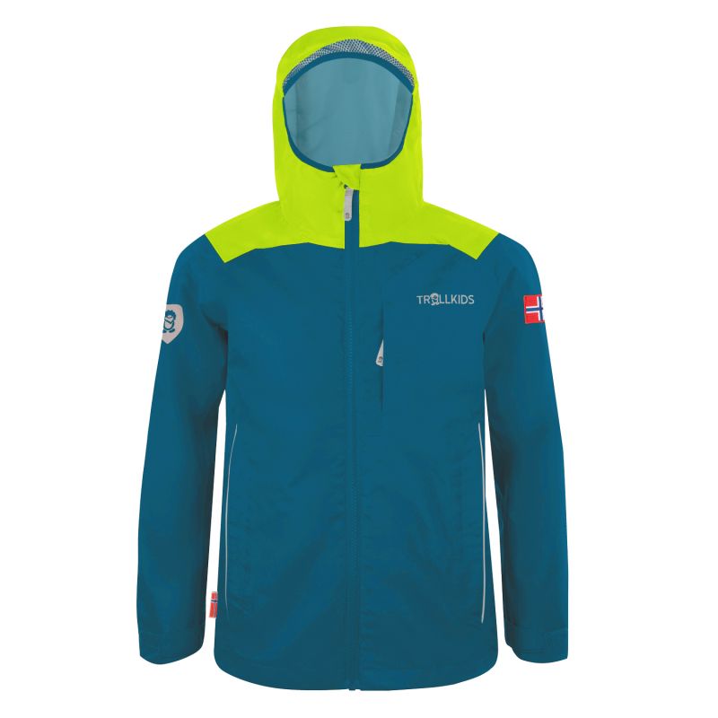 Children’s rain jacket for boys/girls Trollkids Kids Bergen Jacket petrol/lime (610-151)