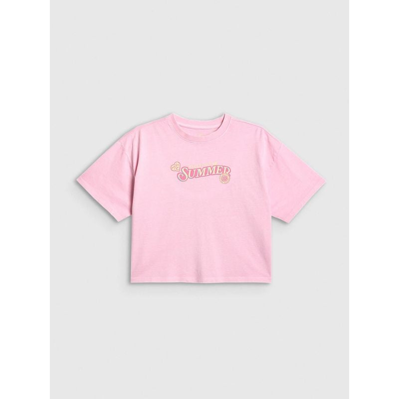 Girls' boxy T-shirt with print 4F 4FJRAW26TTSHF4324-056S