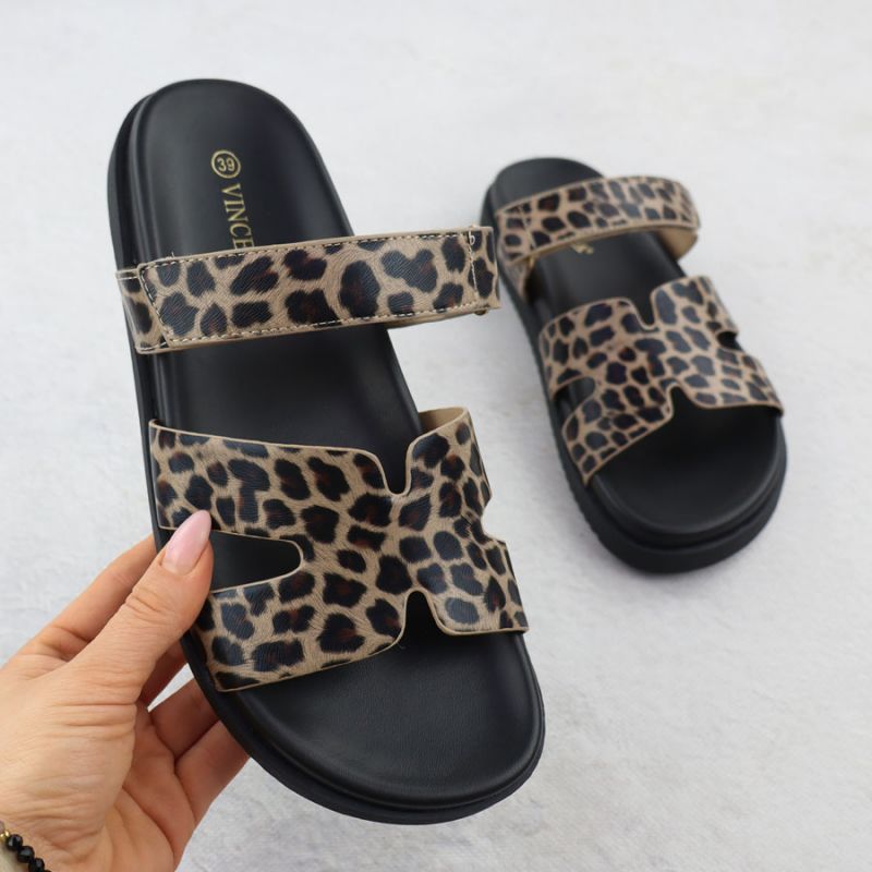 Women's beige leopard print flip-flops Vinceza 17401 Footwear Your Sports Performance
