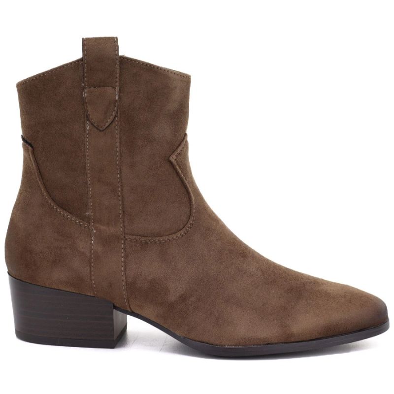 Women’s Dark Beige Suede Cowboy Ankle Boots Vinceza 58687