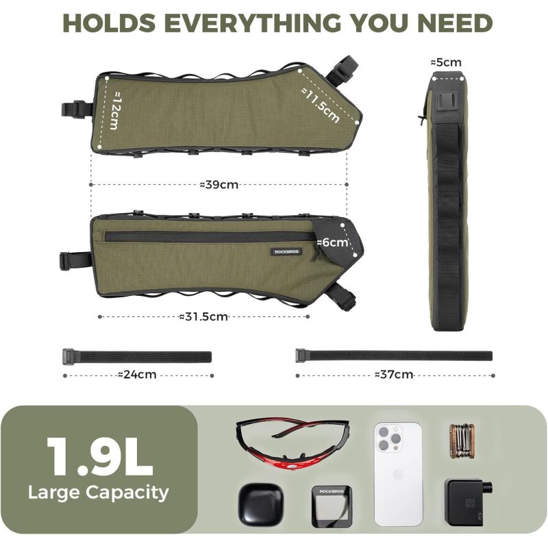 Rockbros bicycle frame bag green 1.9L Rockbros/Torby Rowerowe/Torby Na Ramę Your Sports Performance