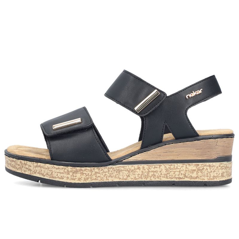 Rieker 63781-00 women's black wedge sandals with Velcro Rieker