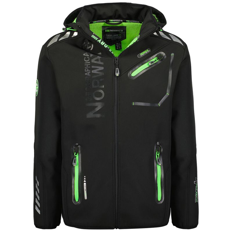 Geographical Norway ROYAUTE BLACK / GREEN DB MEN 068 BLACK / GREEN men's softshell jacket (WY8026H/GN-NOIR / VERT) Geographical Norway