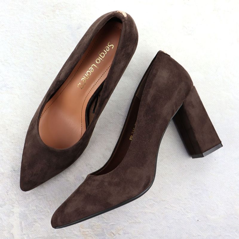 Chocolate suede pointed toe pumps Sergio Leone PB216 Footwear Your Sports Performance
