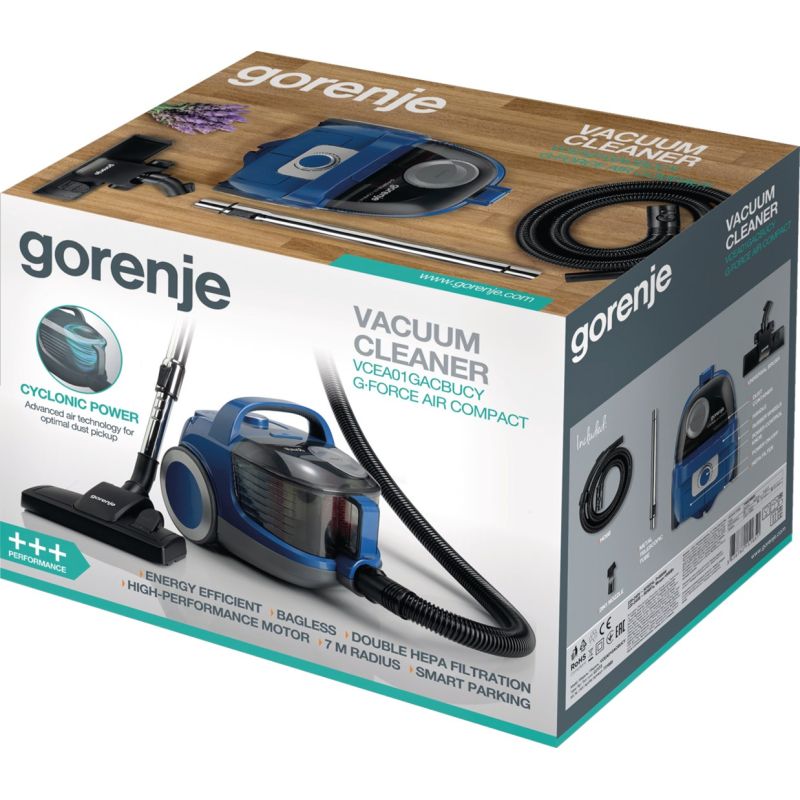 Gorenje VCEA01GACBUCY bagless vacuum cleaner, 800 W, dust capacity 2.2 L, blue AGD - Produkty/Odkurzacze Your Sports Performance