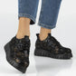 Filippo Black Floral Leather Platform Shoes DP6846 Filippo