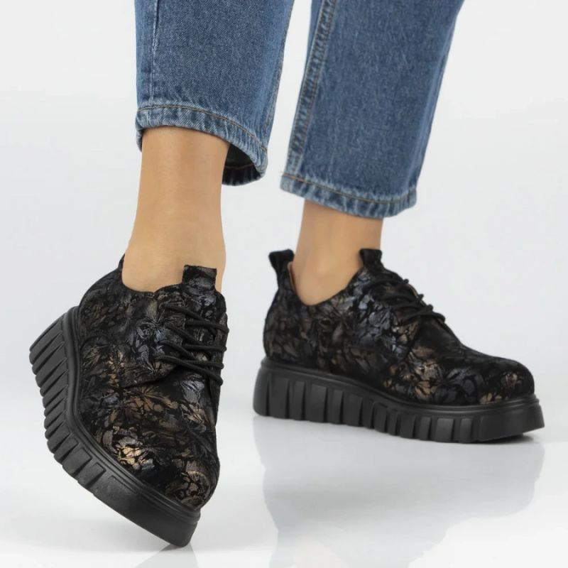 Filippo Black Floral Leather Platform Shoes DP6846 Filippo