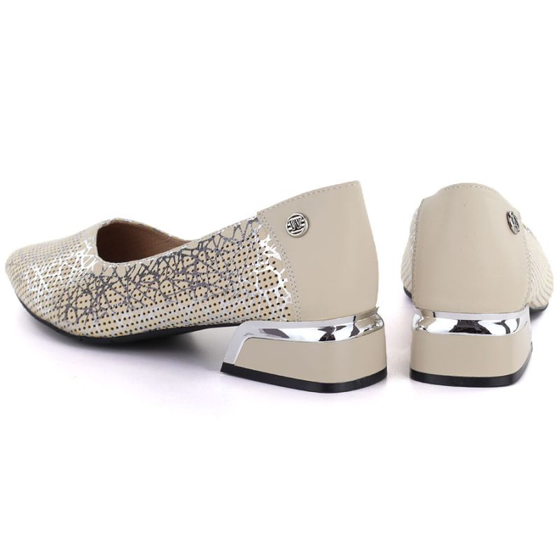 Women's leather openwork shoes, beige, Vinceza 99201 Vinceza
