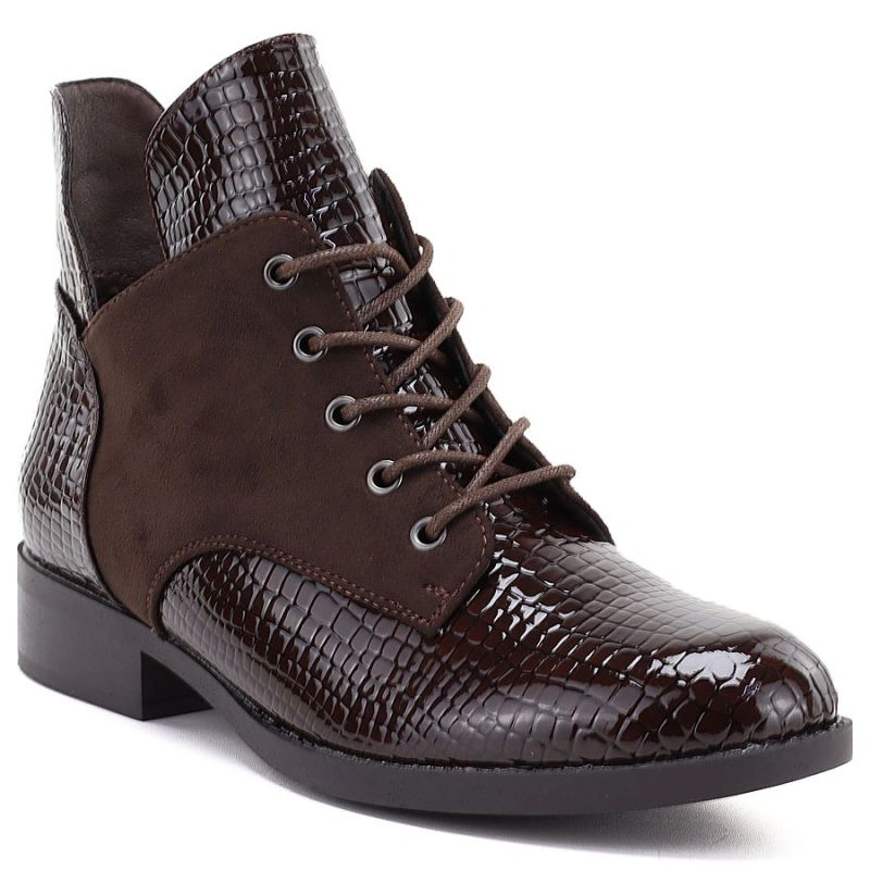 Women's patent leather ankle boots, brown, Vinceza HX27-16524