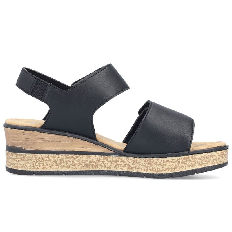 Rieker 63781-00 women's black wedge sandals with Velcro Rieker