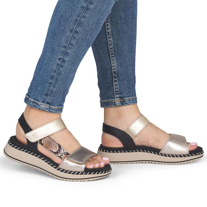 Women's metallic gold leather platform sandals Remonte by Rieker D3J50-90 Rieker