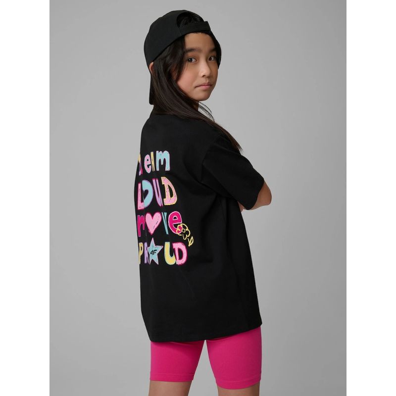 Girls' loose T-shirt with print 4F 4FJRSS26TTSHF4137-20S 4f