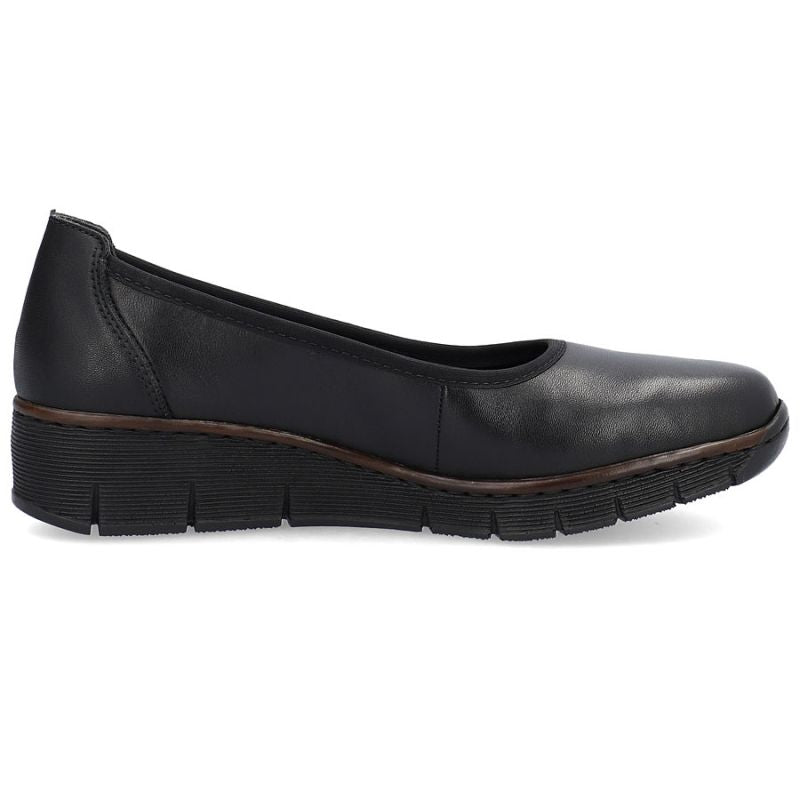 Rieker 53755-00 women's leather wedge shoes, comfortable black