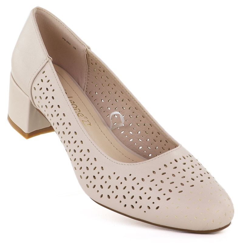 Women's openwork pumps on a block, beige Sergio Leone PB293 To be categorized Your Sports Performance