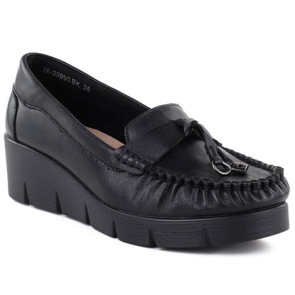 Black leather wedge moccasin shoes Vinceza 39990 Vinceza