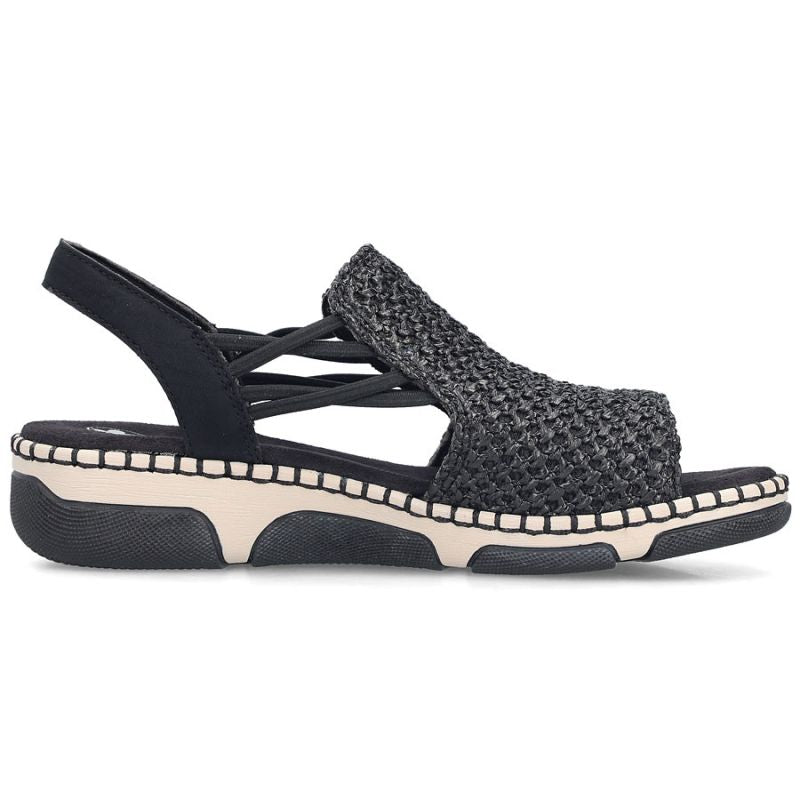 Comfortable women's black platform sandals Rieker 66241-00 Rieker