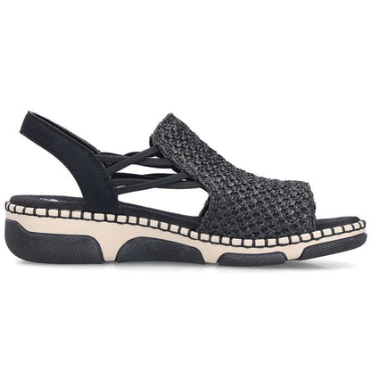 Comfortable women's black platform sandals Rieker 66241-00 Rieker