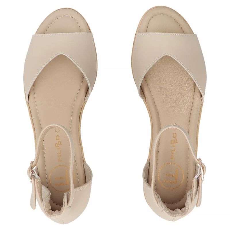 Women's leather wedge sandals beige Filippo DS7635 Filippo