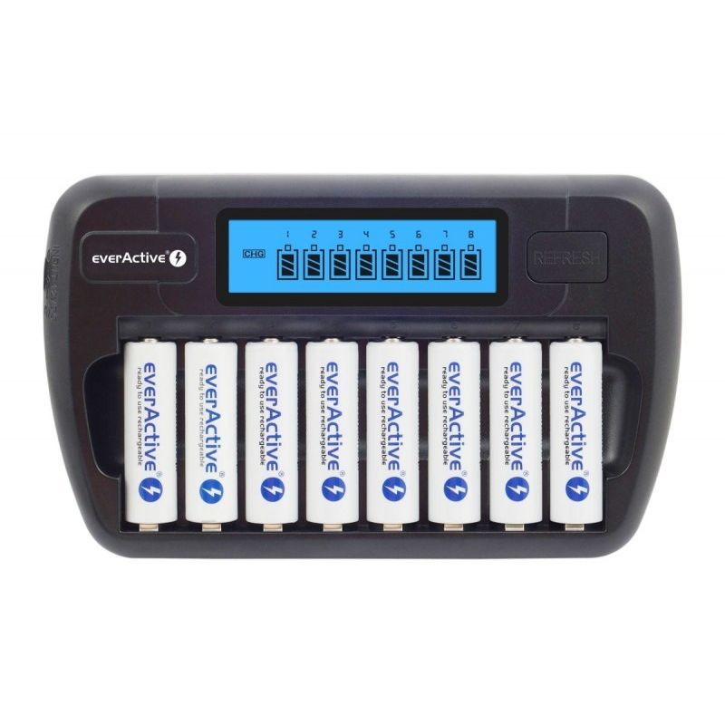 EVERACTIVE AAA/AA PROCESSOR CHARGER, 8 FULLY INDEPENDENT CHANNELS, CHARGING, REFRESHING, 12V ADAPTER INCLUDED NC-800 Baterie, akumulatorki i ładowarki/Ładowarki akumulatorowe (bez akumulatorków) Your Sports Performance