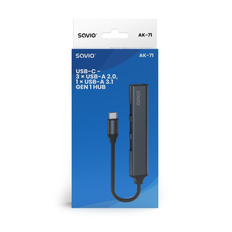 SAVIO HUB USB-C - 3 X USB-A 2.0, 1 X USB-A 3.0, GRAY, AK-71 Kable i adaptery/Adaptery, przejściówki Your Sports Performance