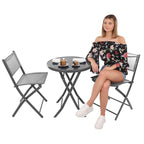 BALCONY FURNITURE SET ROUND TABLE AND 2 FOLDING CHAIRS GRAY Home and Garden/Garden Your Sports Performance