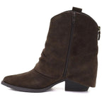 Women’s leather cowboy ankle boots with turned-down shaft, chocolate brown, Vinceza 31715