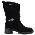 Women's leather ankle boots high on a block, black Big Star UU274608