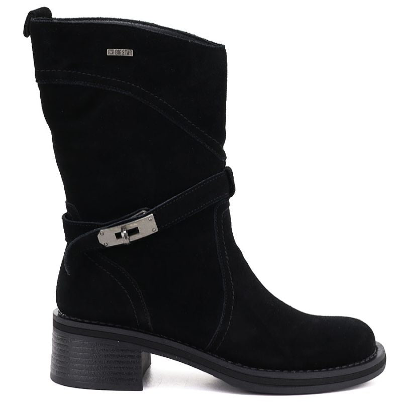 Women's leather ankle boots high on a block, black Big Star UU274608