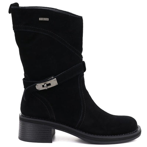 Women's leather ankle boots high on a block, black Big Star UU274608