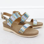 Women's wedge sandals, blue braided, Potocki 45302 Footwear Your Sports Performance