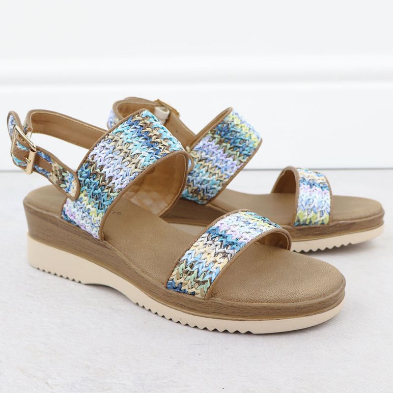 Women's wedge sandals, blue braided, Potocki 45302 Footwear Your Sports Performance