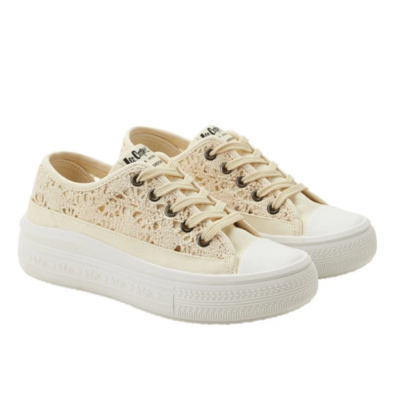 Lee Cooper women's shoes sports sneakers beige platform lace Lee Cooper