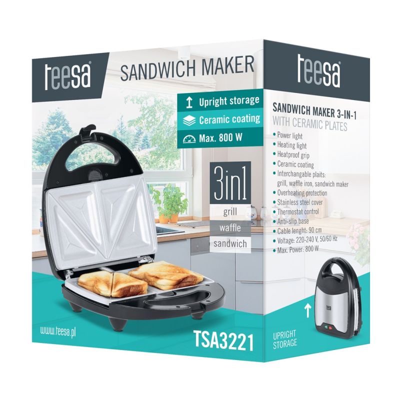 TEESA 3-IN-1 TOAST MAKER WITH CERAMIC INSERTS AGD - Produkty/Opiekacze Your Sports Performance