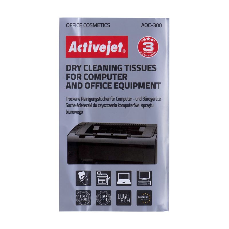 Activejet AOC-300 dust-free wipes 24 pcs. Universal for cleaning computers and office equipment, work very well with Activejet foams. In preparation Your Sports Performance